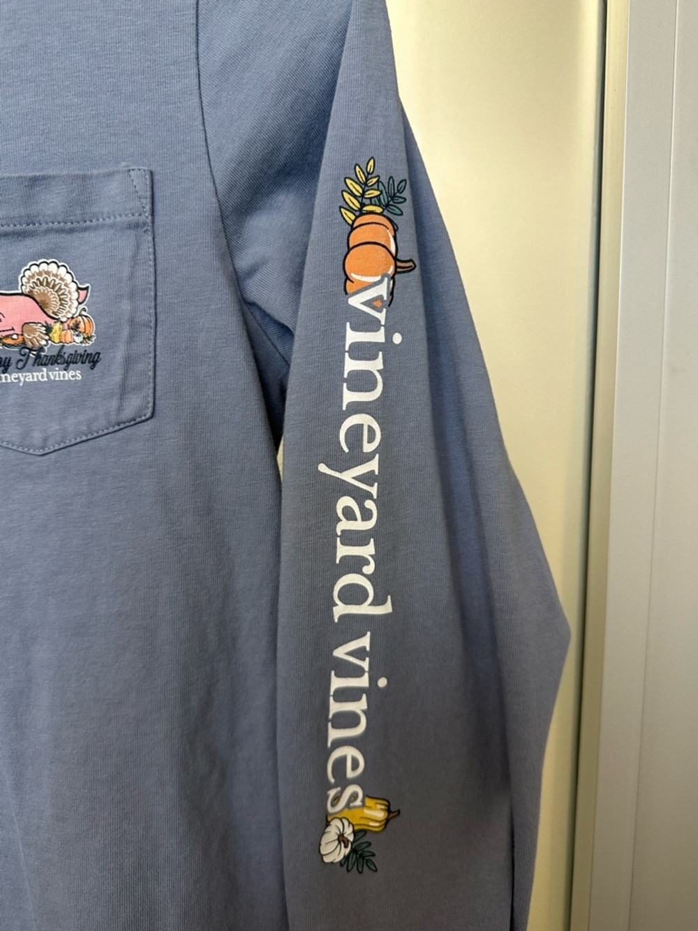 Vineyard Vines Long Sleeve Thanksgiving T-Shirt Boys Small Blue - Picture 3 of 5